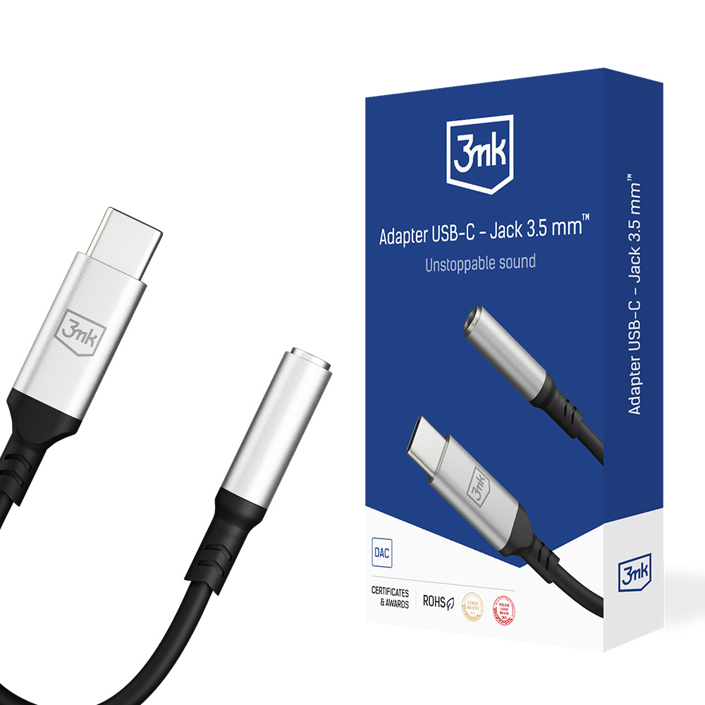 adaptér USB-C/Jack 3,5mm (samice) 0,15m, černo-stříbrná