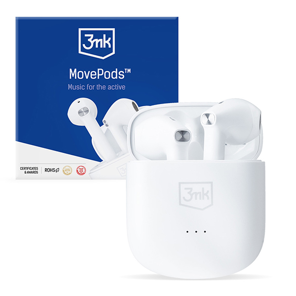 bezdrátová stereo sluchátka MovePods, stereo, nabíjecí pouzdro, bílá